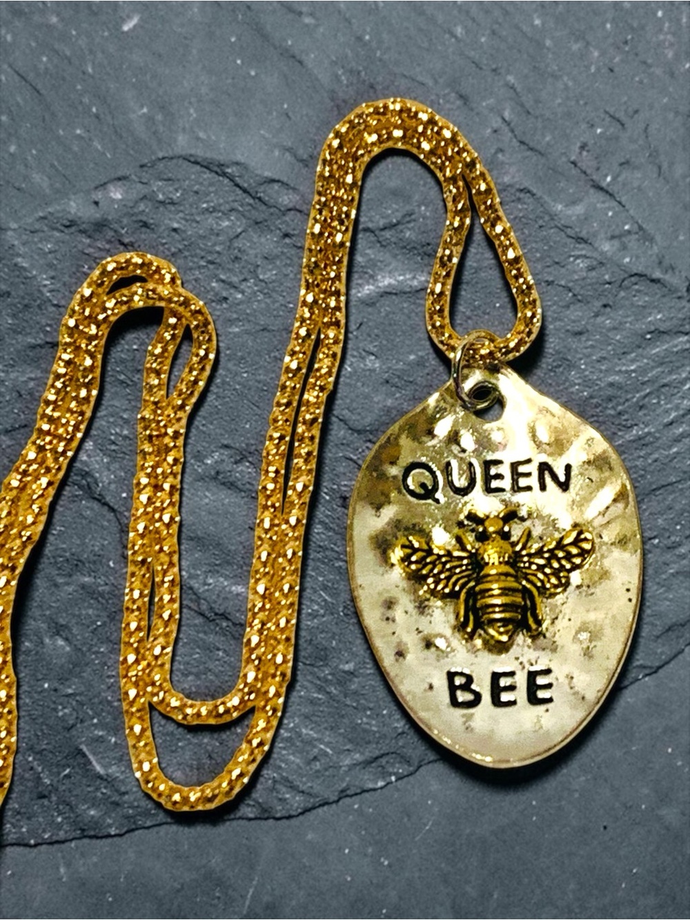 Gold & Silver Queen Bee Pendant Necklace - Women's Jewelry Handmade. - Picture 3 of 7